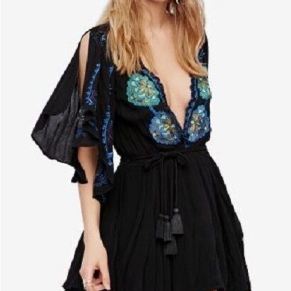 Free People Cora Black Embroidered Dress